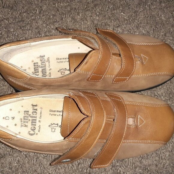 FINN COMFORT-Tan Brown Leather/Nubuck Double Strap Walking Shoes-Near Mint - Picture 6 of 7
